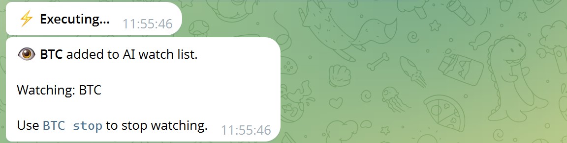 BTC ai — confirmation that BTC was added to AI watch list