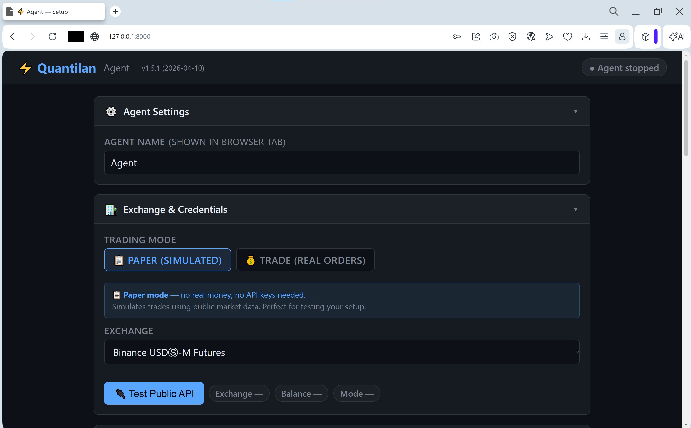 Paper vs Trade mode selection