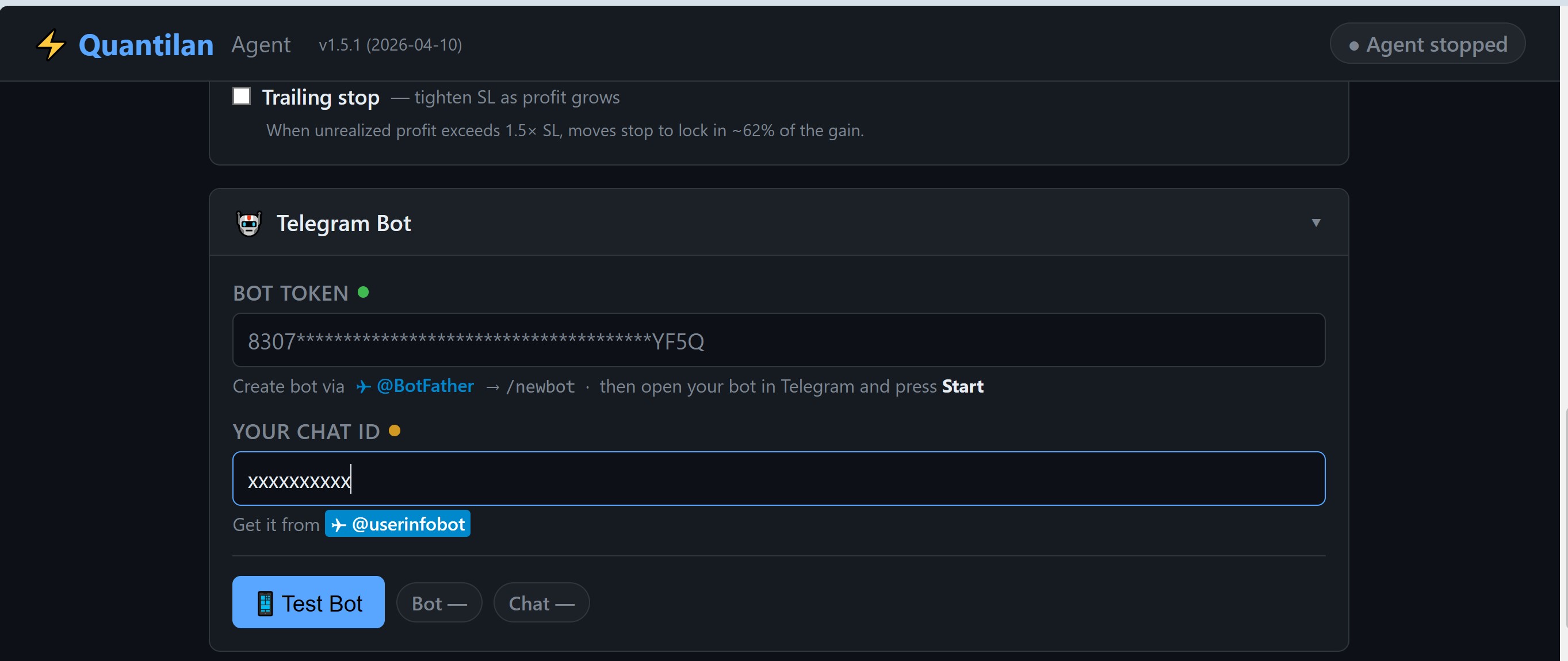 Telegram Bot configuration — token and chat ID
